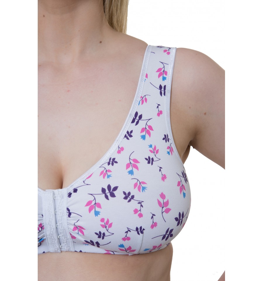 Ladies Front Fastening Bra Cotton Lycra Non Wired Non Padded Soft
