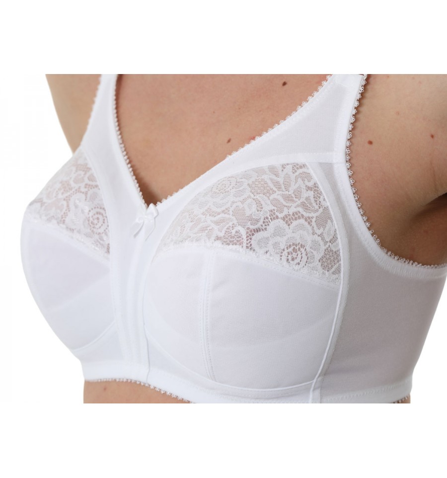 Beauforme Bra size 34E firm control soft cup unpadded non wired satin cup  White