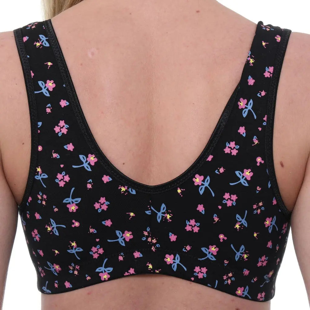 Gemm Front Fastening Cotton Bra Black Floral - Orchid Fashion Boutique