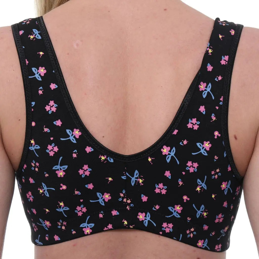 Gemm Front Fastening Cotton Bra Black Floral - Orchid Fashion Boutique