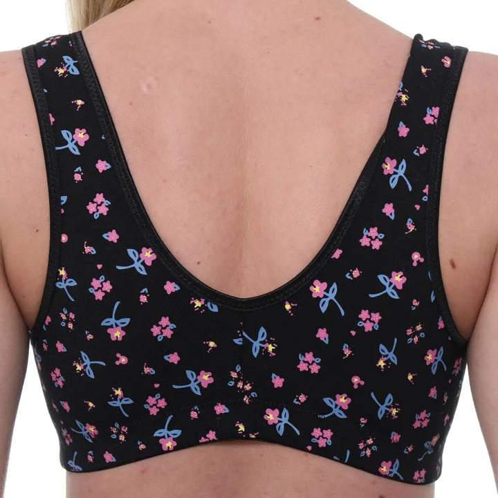 Gemm Front Fastening Cotton Bra Black Floral - Orchid Fashion Boutique