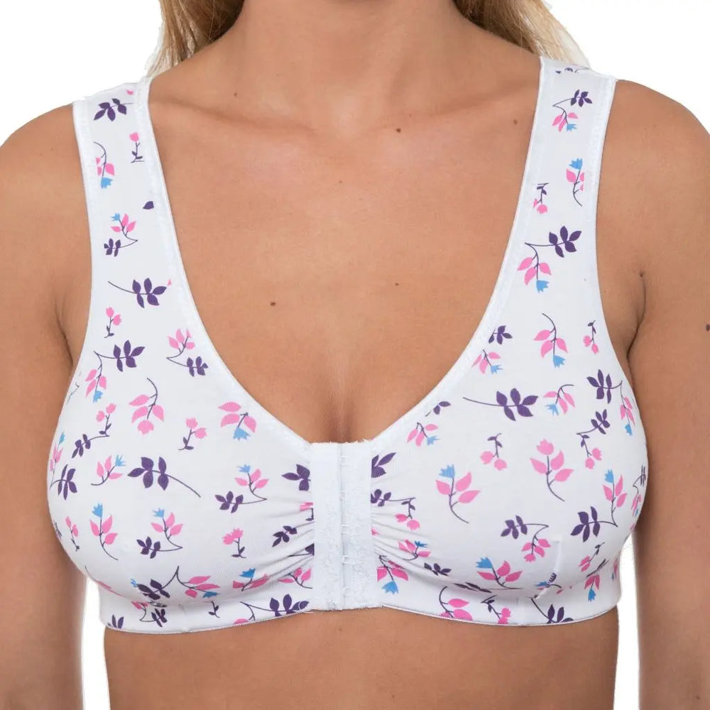 Gemm Front Fastening Cotton Bra White Floral - Orchid Fashion Boutique