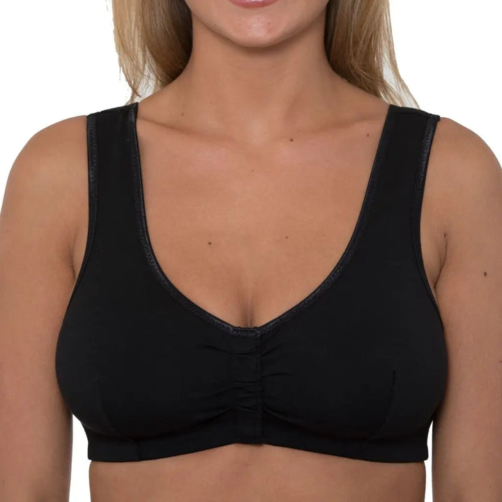 Gemm Velcro Front Fastening Cotton Bra Black - Orchid Fashion Boutique