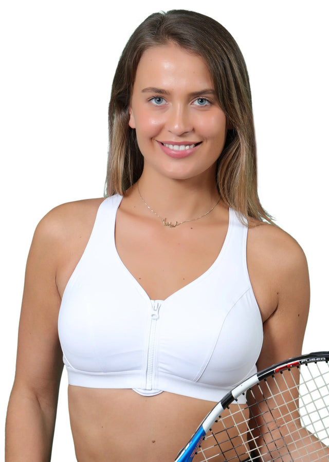 Gemm Medium Impact Zip Front Fastening Sports Bra White - Orchid Fashion Boutique