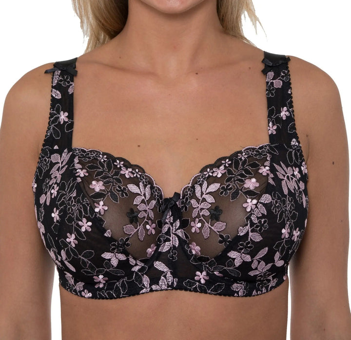 Gemm Full Cup Underwired Lace Bra Black Pink