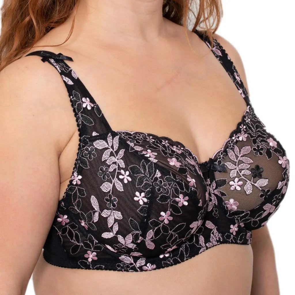 Gemm Full Cup Underwired Lace Bra Black Pink - Orchid Fashion Boutique