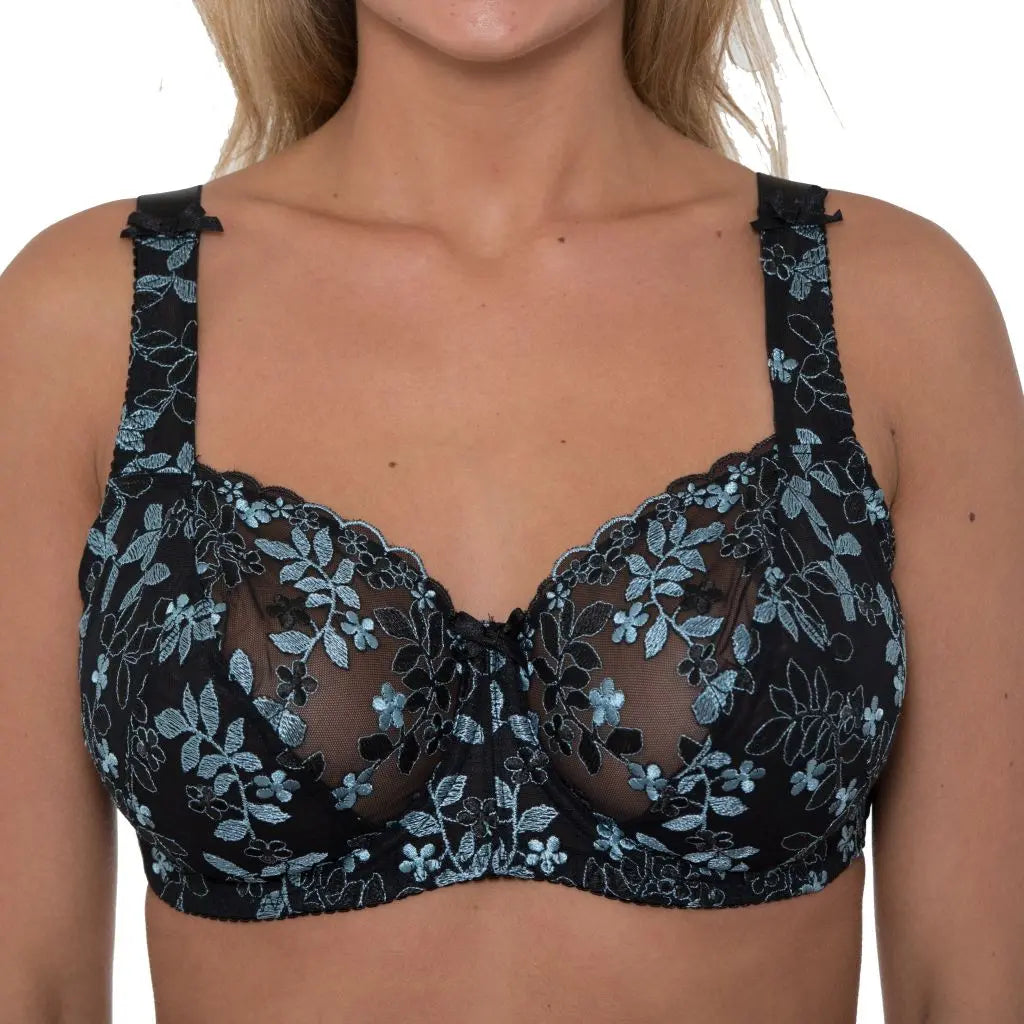 Gemm Full Cup Underwired Lace Bra Black Turquoise - Orchid Fashion Boutique