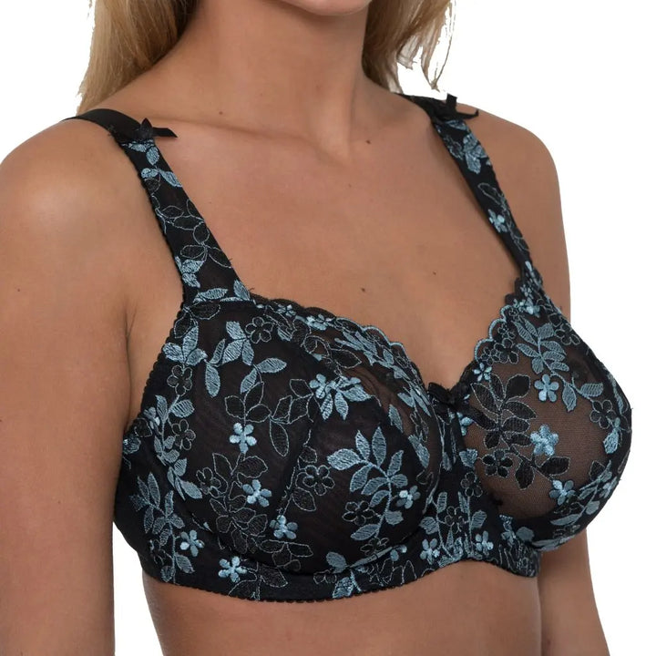 Gemm Full Cup Underwired Lace Bra Black Turquoise - Orchid Fashion Boutique